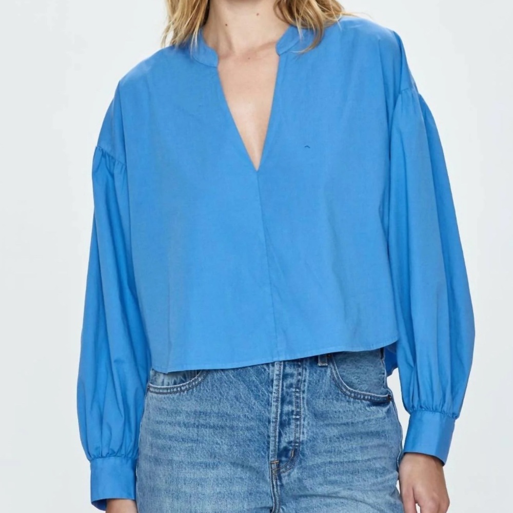 Pistola Women’s Lou Top Blue Puff Long Sleeve Cropped Top Size Small - Picture 11 of 14